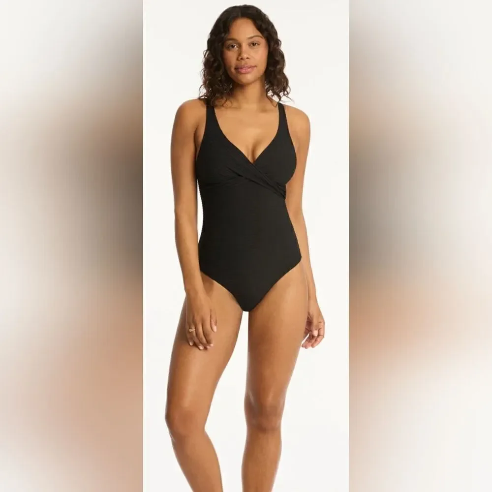 Sea Level Swim Spinnaker Cross Front One Piece NWOT sz 8 Black